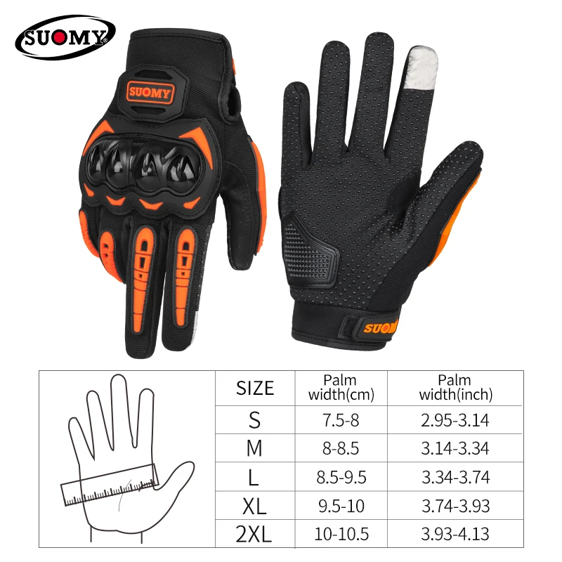 SUOMY Classic Men Women Summer Mesh Breathable Full Finger Moto Gloves, Touchscreen Anti-fall Anti-slip Riding Motorcycle Gloves
