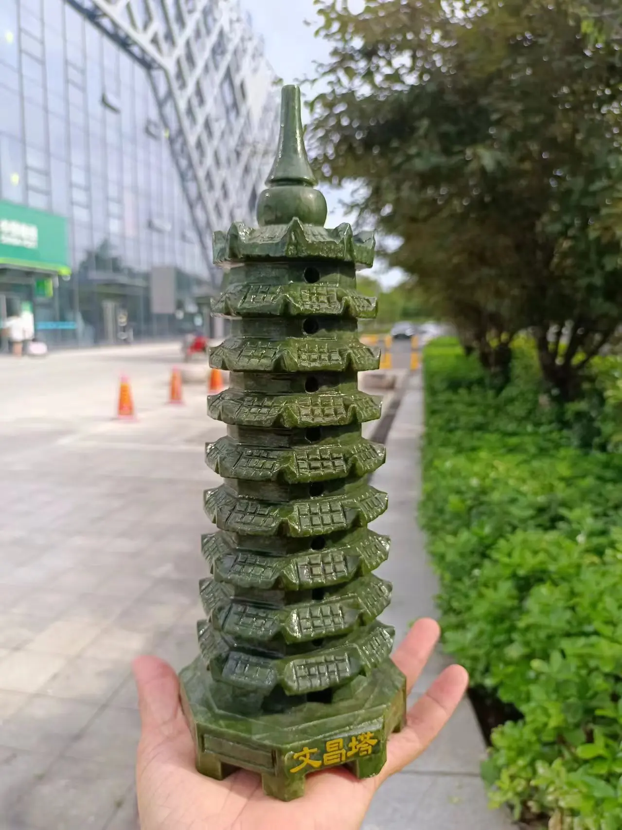 Natural Xiuyan Jade Tower, Quartz Crystal Ore Carved Wenchang Tower, Mineral Reiki Healing Stone, Healing Tower, Degaussing Dec