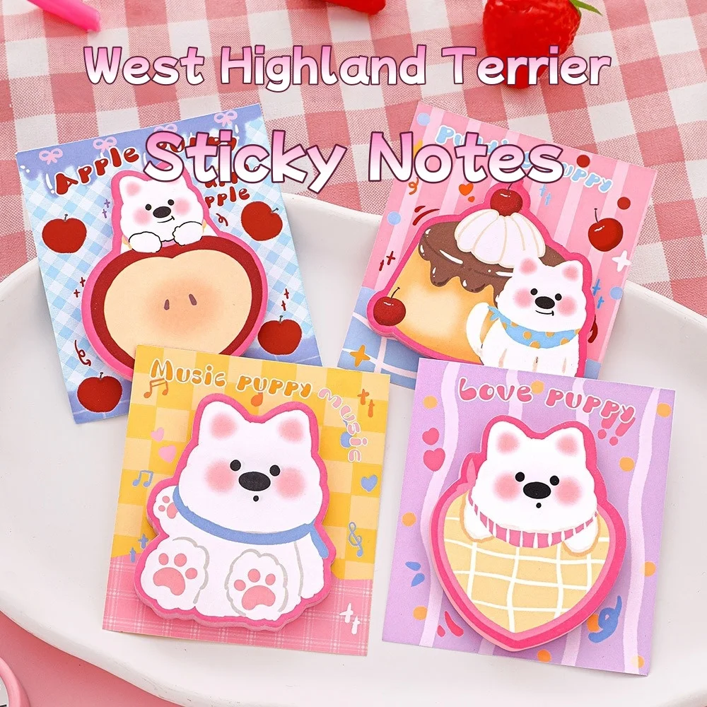 Bloc de Notas Adhesivas con Diseño de West Highland Terrier, 4/8, Bloc de Notas Adhesivas con Dibujos Animados, Papel para Notas Adhesivas para Estudiantes, Oficina, Hogar, Material Escolar Divertido