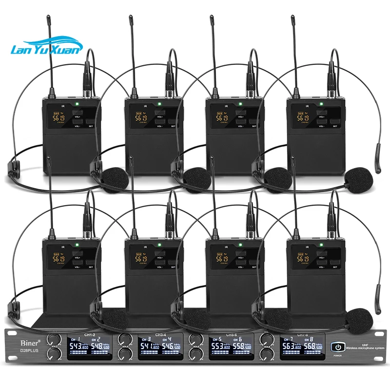 

Biner D28PLUS Hot Selling 8 Channel Wireless Headset Microphone for Conference Teaching Microphone System