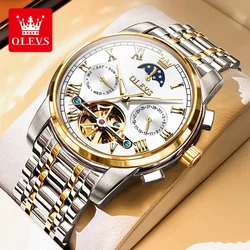 OLEVS Automatic Mechanical Watch for Men Stainless Steel Waterproof Luminous Moon Phase Fashion Men's Wristwatches Reloj Hombre