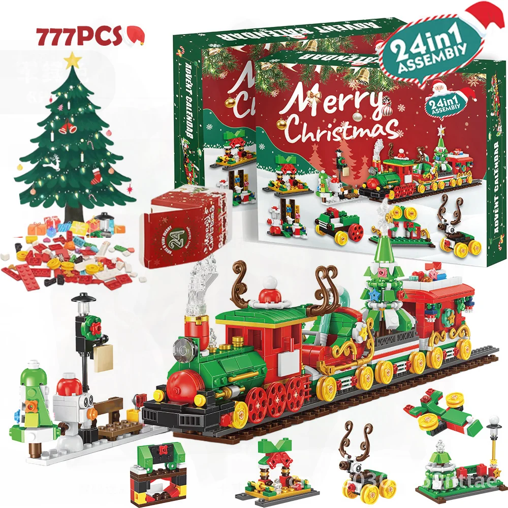 New 2025 Christmas Tree Building Blocks Set - DIY Countdown Calendar Blind Box Toy for Children Educational Plastic ABS Blocks
