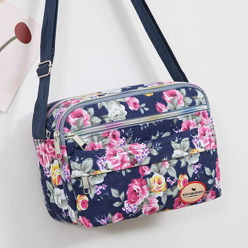 New Women\'s Messenger Bag 2023 Korean Canvas Bag Fashion One Shoulder Slant Cross Handbag Multi Flower Small Cloth Crossbody Bag