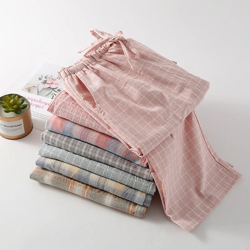 2024 New 100% Cotton Summer/Spring Women Trousers Sleep Pants Woman Pajamas Pants Plaid Print Bottoms Sleepwear Women Homewear