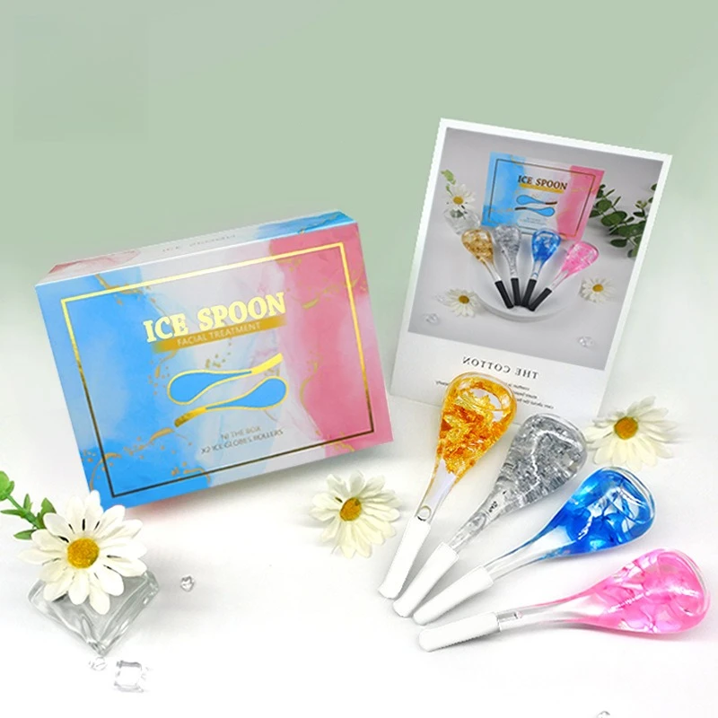 

Gold Foil Ice Globe Massager, Chilled Facial Therapy Ball & Eye Care Spoon, Rejuvenating Cryo Skin Treatment Tool，2-piece set