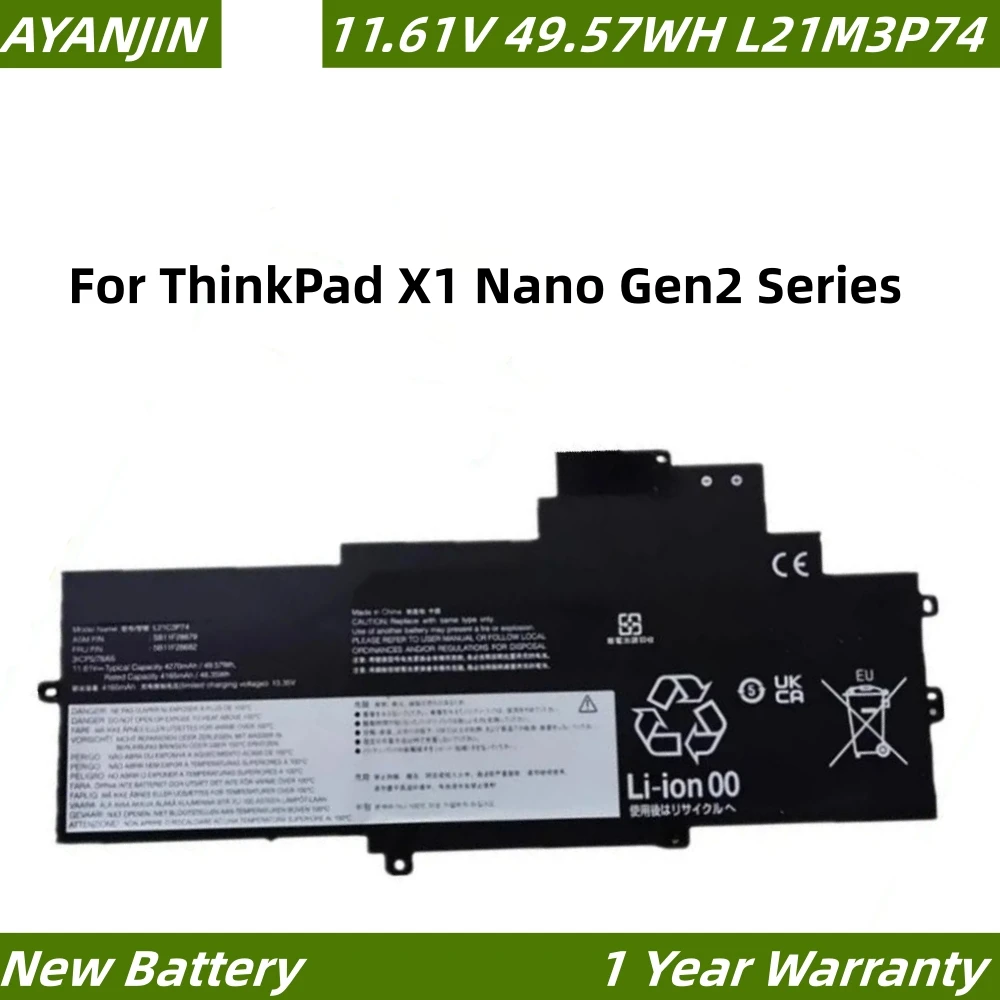 

L21M3P74 L21D3P74 L21C3P74 11.61V 49.57Wh/4270mAh Laptop Battery For ThinkPad X1 Nano Gen2 Series Notebook