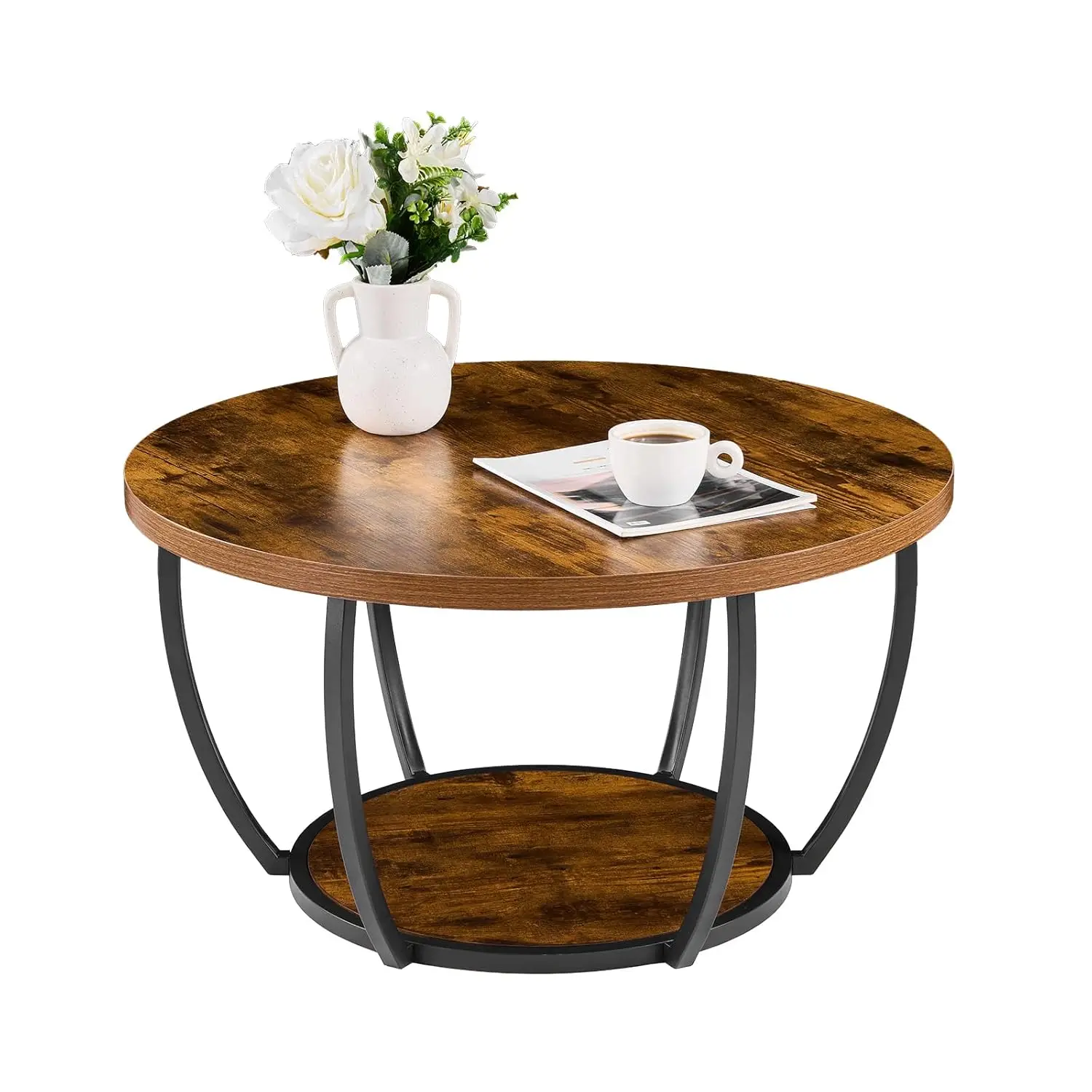 

Round Coffee Table, Modern Coffee Table, 2 Tiers Wooden Circle Center Desk with Open Storage, Minimalist Sturdy, Customized