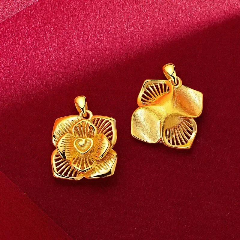 

9999 Real Gold 24K Ethnic Style Flower Necklace Niche Love Stamen Four-petaled Flower Collarbone Necklace
