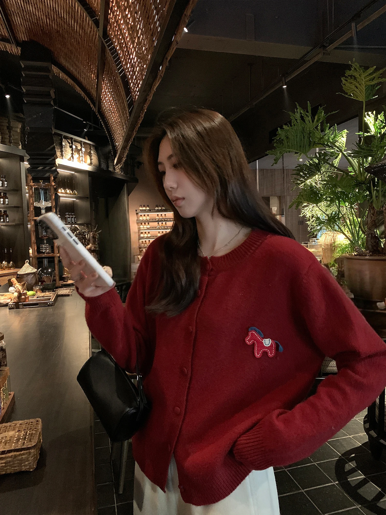 

A 26SS Luy Patchwork Little Wool Knitted Open Cardigan Women's Spring New round Ne Red Top Sweater Casual Sle