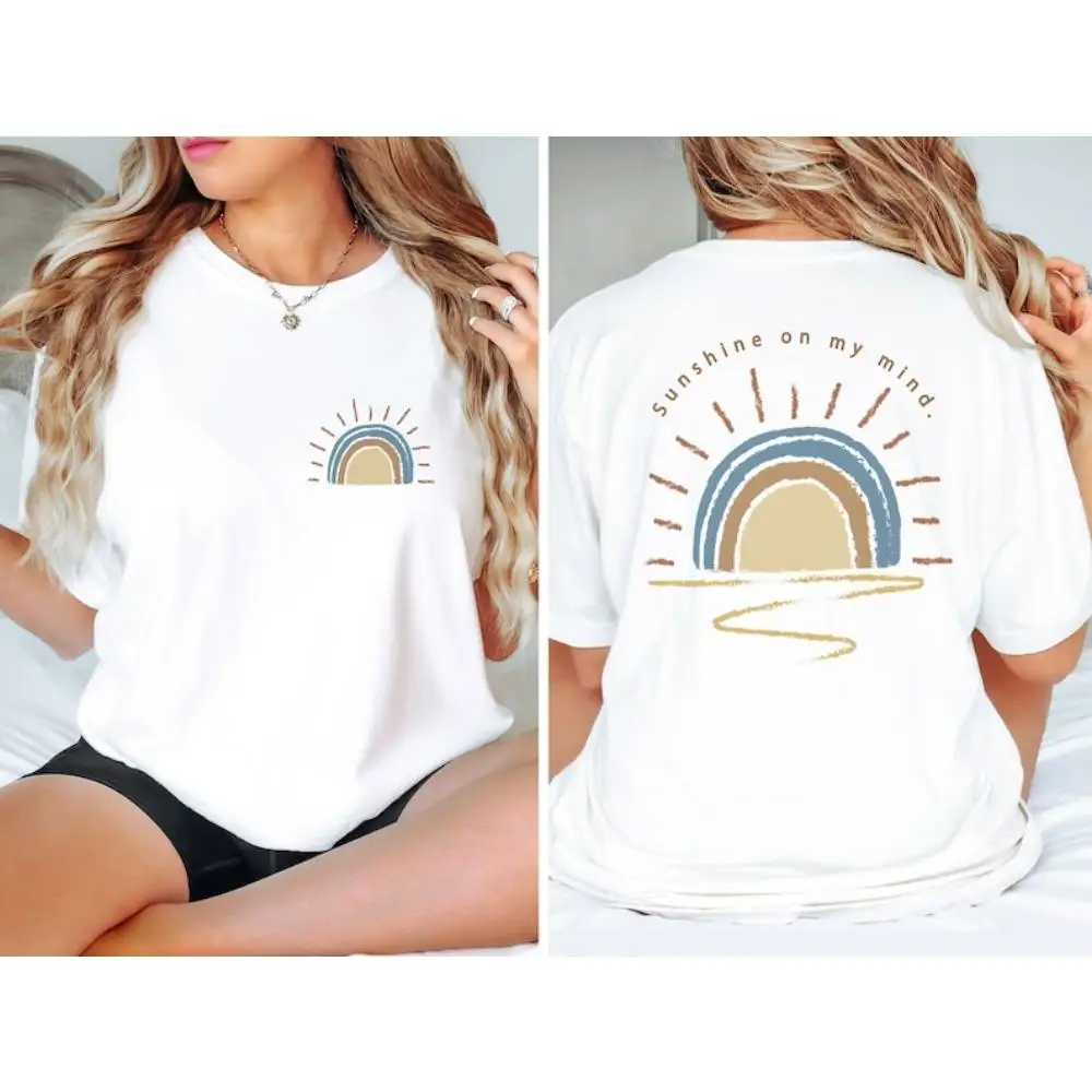 

"Sunshine On My Mind T-Shirt for Women | Retro Rainbow Graphic Tee | Positive Vibe Top | Aesthetic Gift"