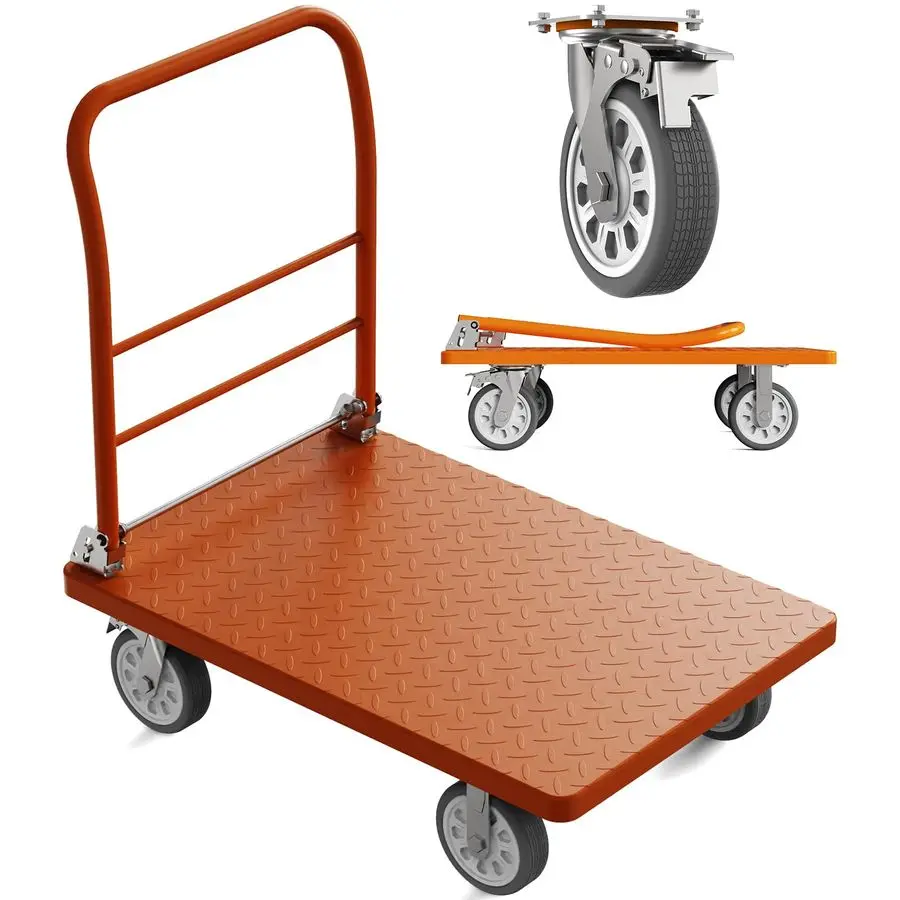 

Duty Platform Truck Cart, Flatbed Cart Folding Hand Trucks, 2200lbs, with 6 Swivel Brake Casters, Foldable for Easy Storage 36 x