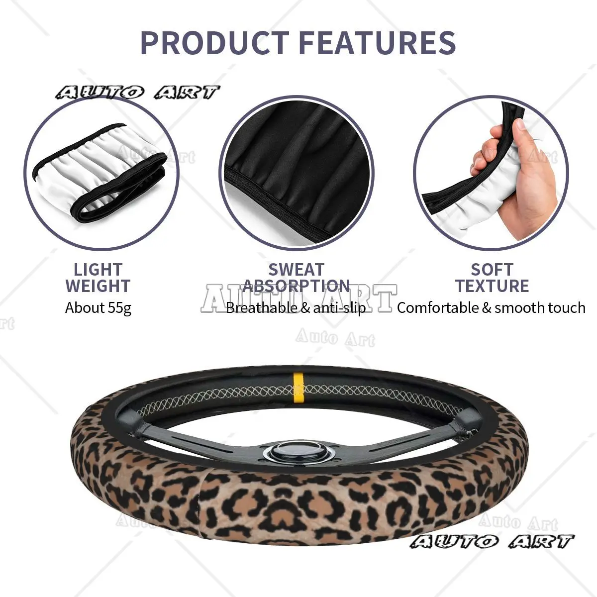 Pokrowiec na kierownicę samochodową Cheetah Leopard 38 cm Uniwersalny ochraniacz na kierownicę samochodową Automatyczna dekoracja Akcesoria wewnętrzne — zdjęcie 5