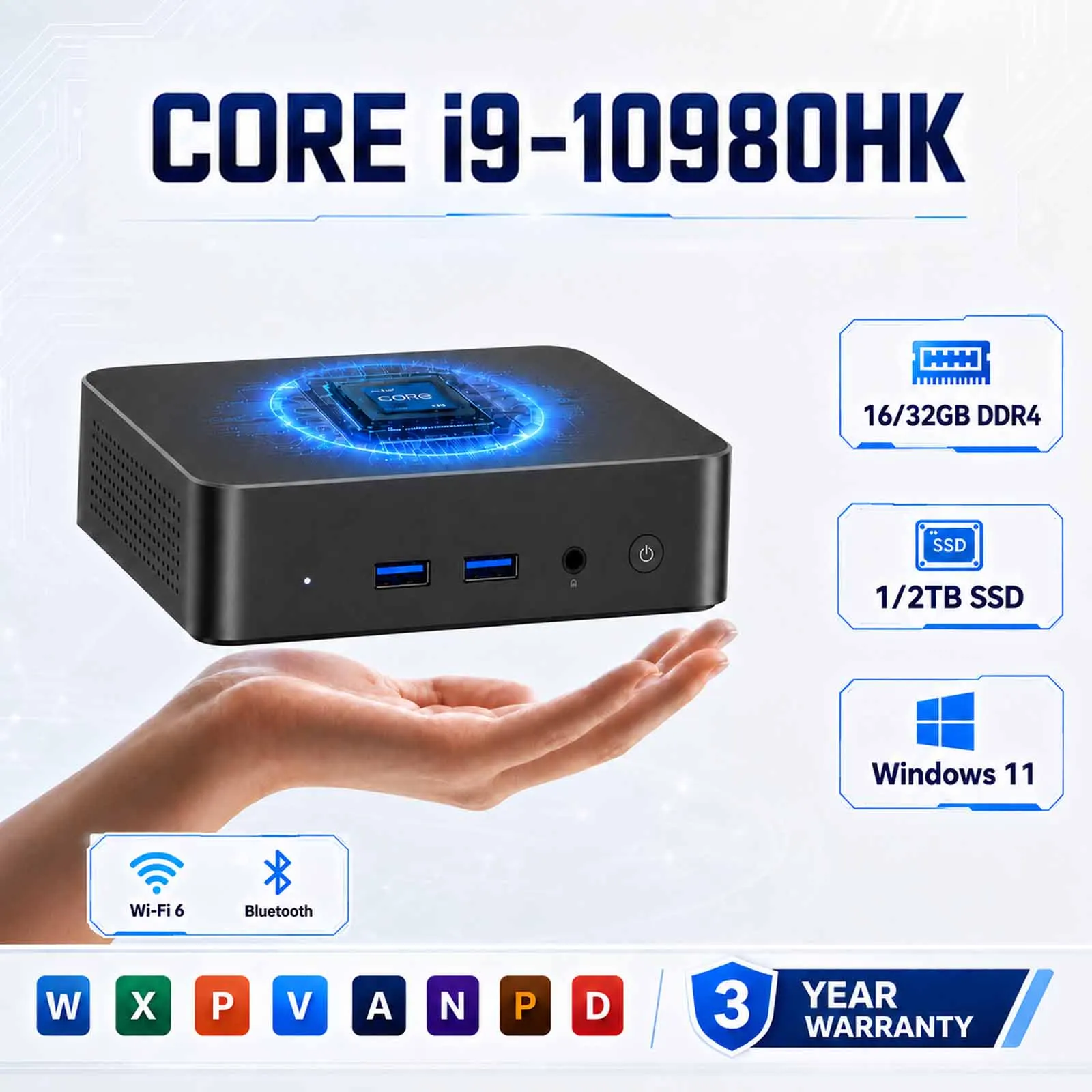Mini-PC Windows 11 Intel Core I9 10980HK 16GB RAM 1TB SSD Windows 11 WiFi 6 BT5.2 4K HD Faktor-Desktop für Heim, Büro und Geschäft