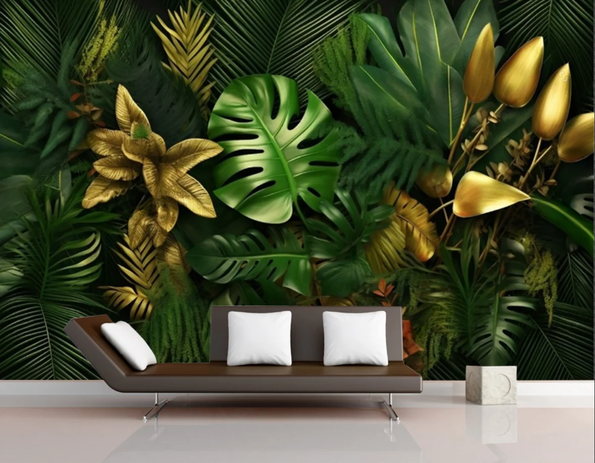 Custom modern 3d wallpaper abstract retro hand-painted tropical rainforest plant TV sofa background wall mural 3d wallpaper