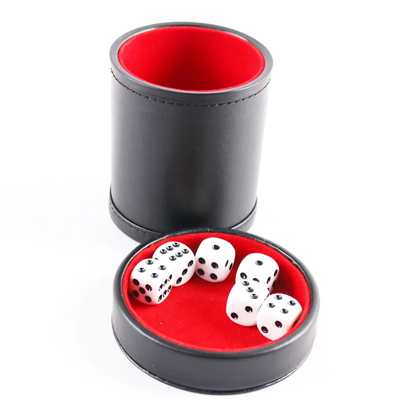 1X 83*92mm New Black PU Leather Flannel Mute Dice Cups With 5pcs Dices Bar Game Supplies