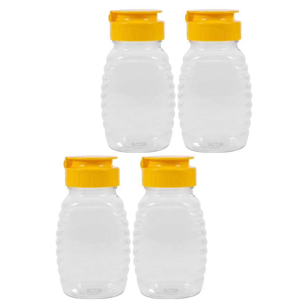 4 Pcs Honey Squeeze Bottle Mini Ketchup Containers Jars Syrup with Cover Pp Glass Dipper Dressing Travel