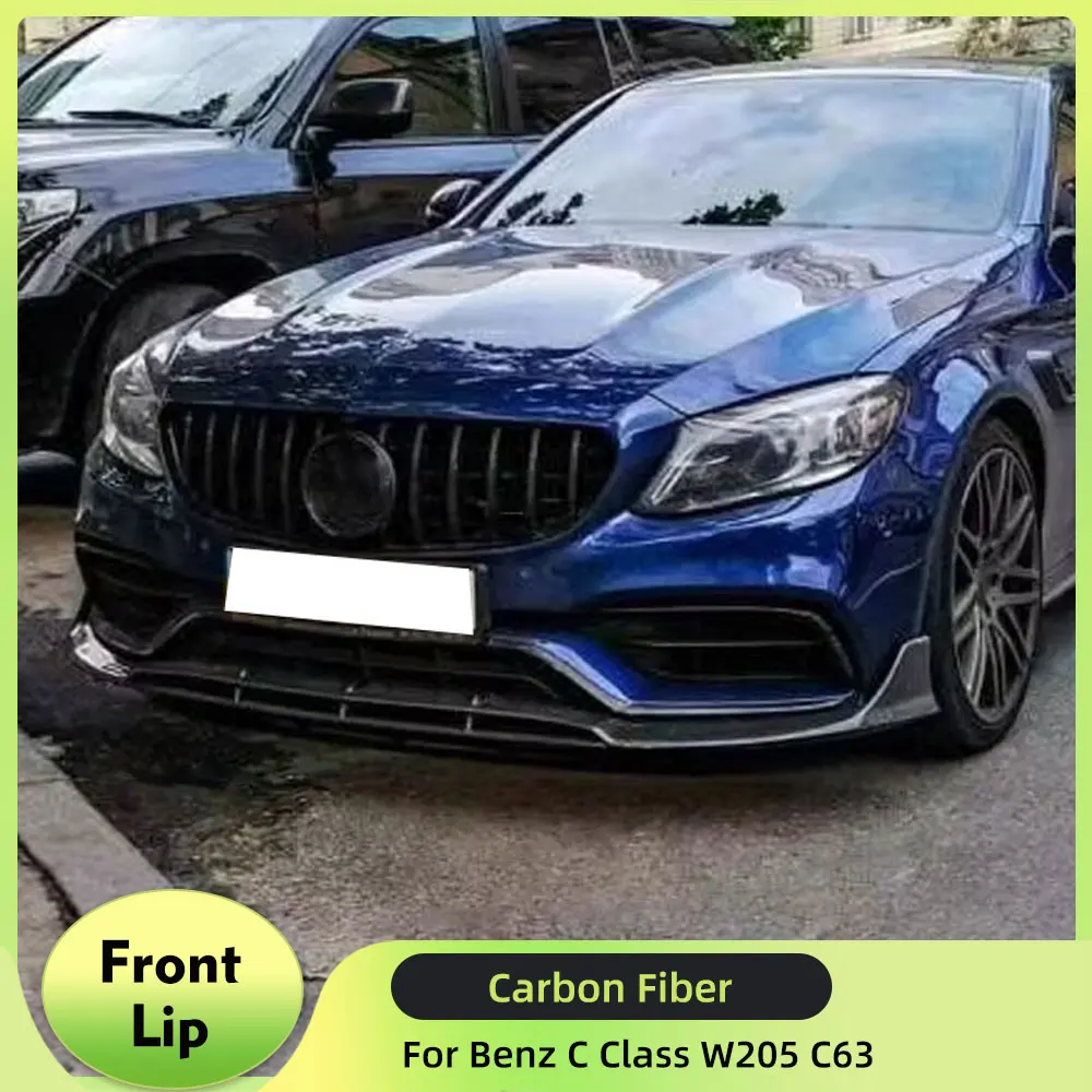 Car Front Bumper Lip for Mercedes-Benz C Class W205 C63 AMG Sedan 4-Door 2015-2018 Front Lip Splitters Carbon Fiber