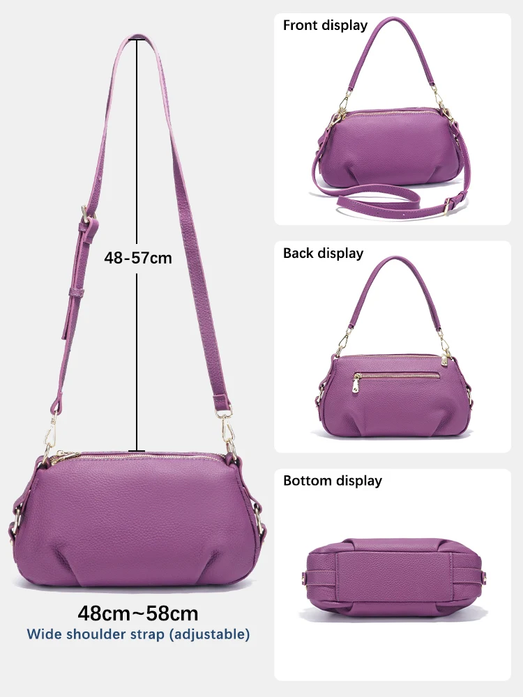 Zency Women\'s Genuine Leather Bag Simple High Quality Small Simple Pillow Handbag Female Shoulder Crossbody Ladies Leather Bag