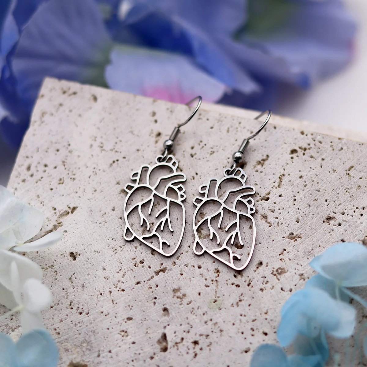 Todorova Biology Stainless Steel  Human Cardiac Organ Heart Earrings Science Medicine Anatomical Pendant Earrings