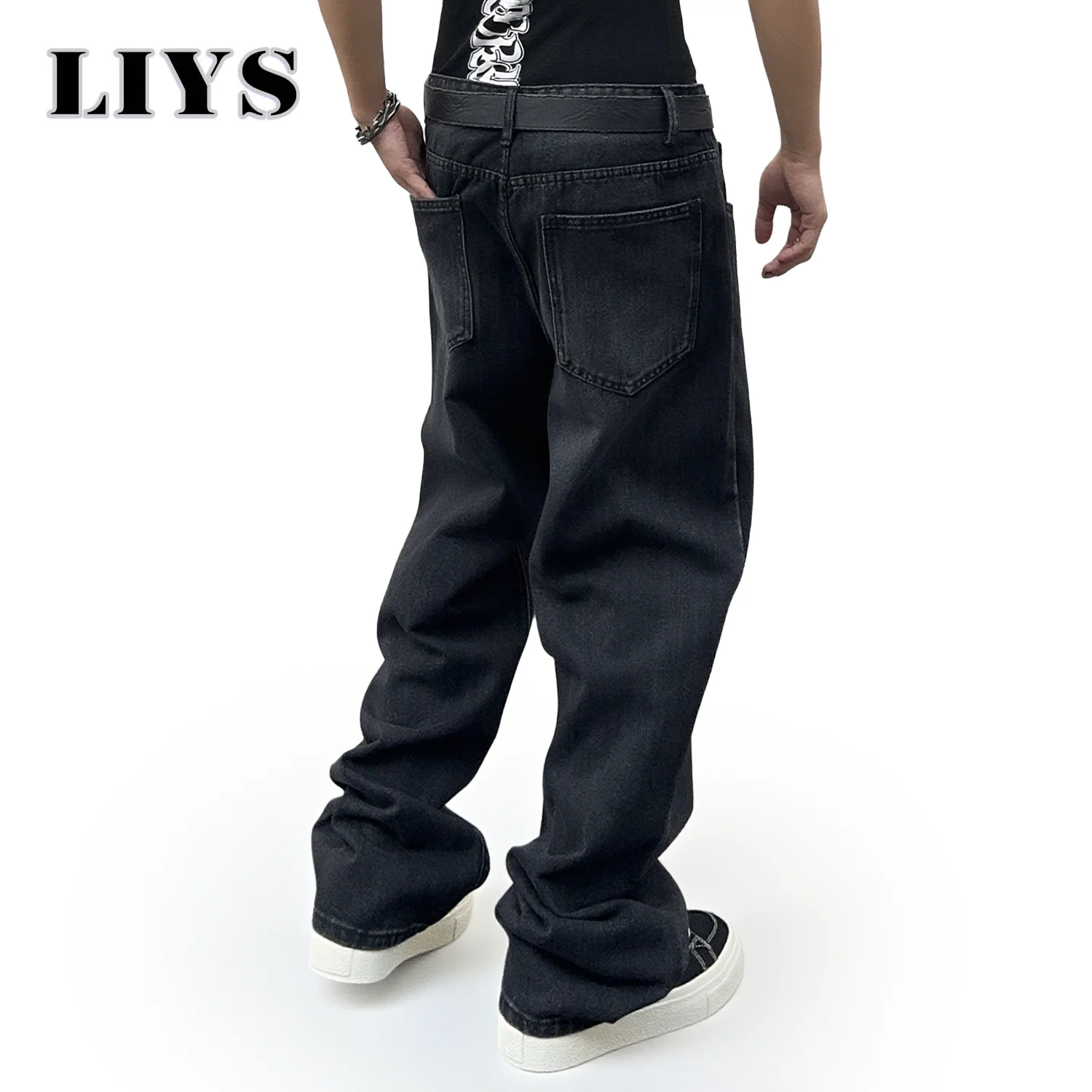 1Pcs Men's Daily Travel Casual American Street Loose Jeans Black Fashion Street Style Retro Wide Leg Pants Jeans Denim Pants
