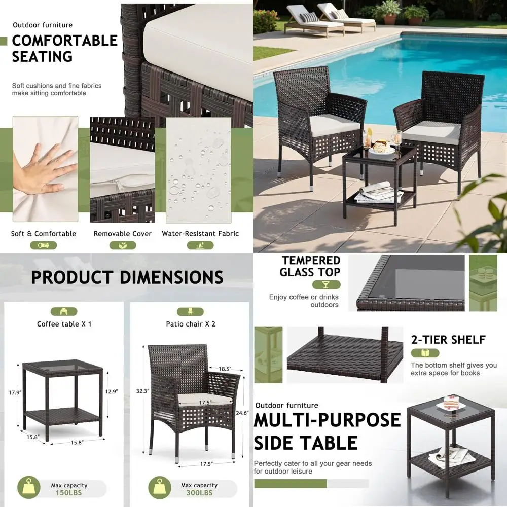 

Комплект садовой мебели из 3 предметов: плетеные стулья и кофейный стол со стеклянной столешницей для сада, балкона и веранды (коричневый)