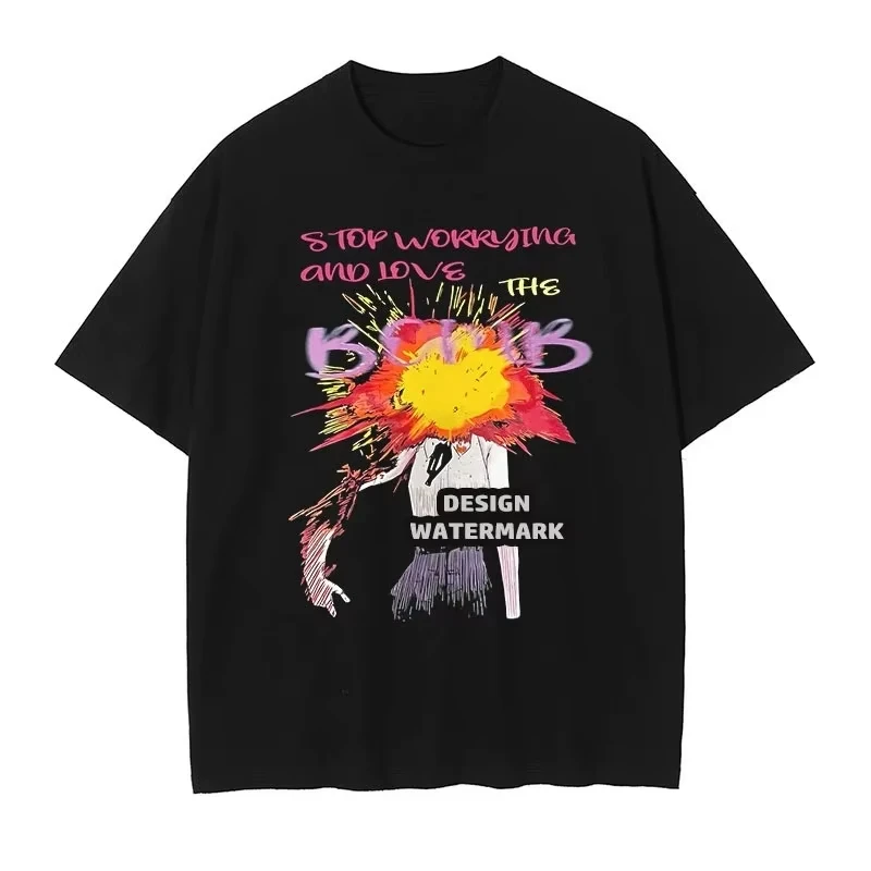 T-shirt imprimé à motif estival, adapté aux hommes et aux femmes, en pur coton, T-shirt à la mode et polyvalent
