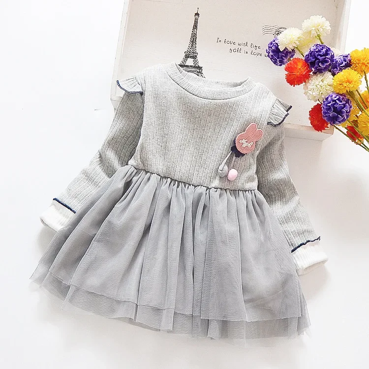 Girls Casual Dresses Cartoon Rabbit Long Sleeve Dress Gauze Princess Dress Kids Clothes Baby Girl Clothes