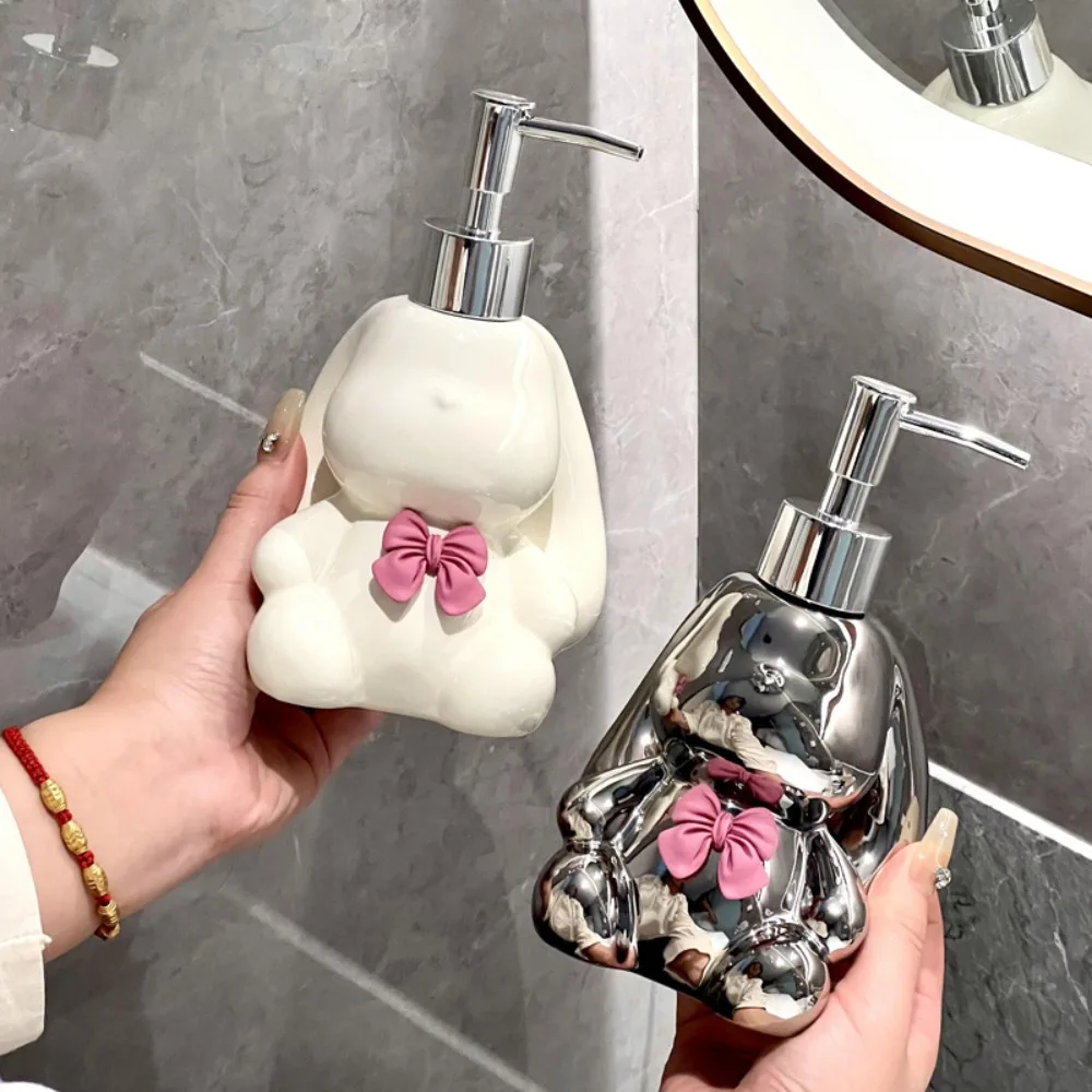 Cute Rabbit Liquid Soap Dispensers Separate Bottles Shower Gel Container Bowknot Ceramic Emulsion Bottle Bathroom Accessories