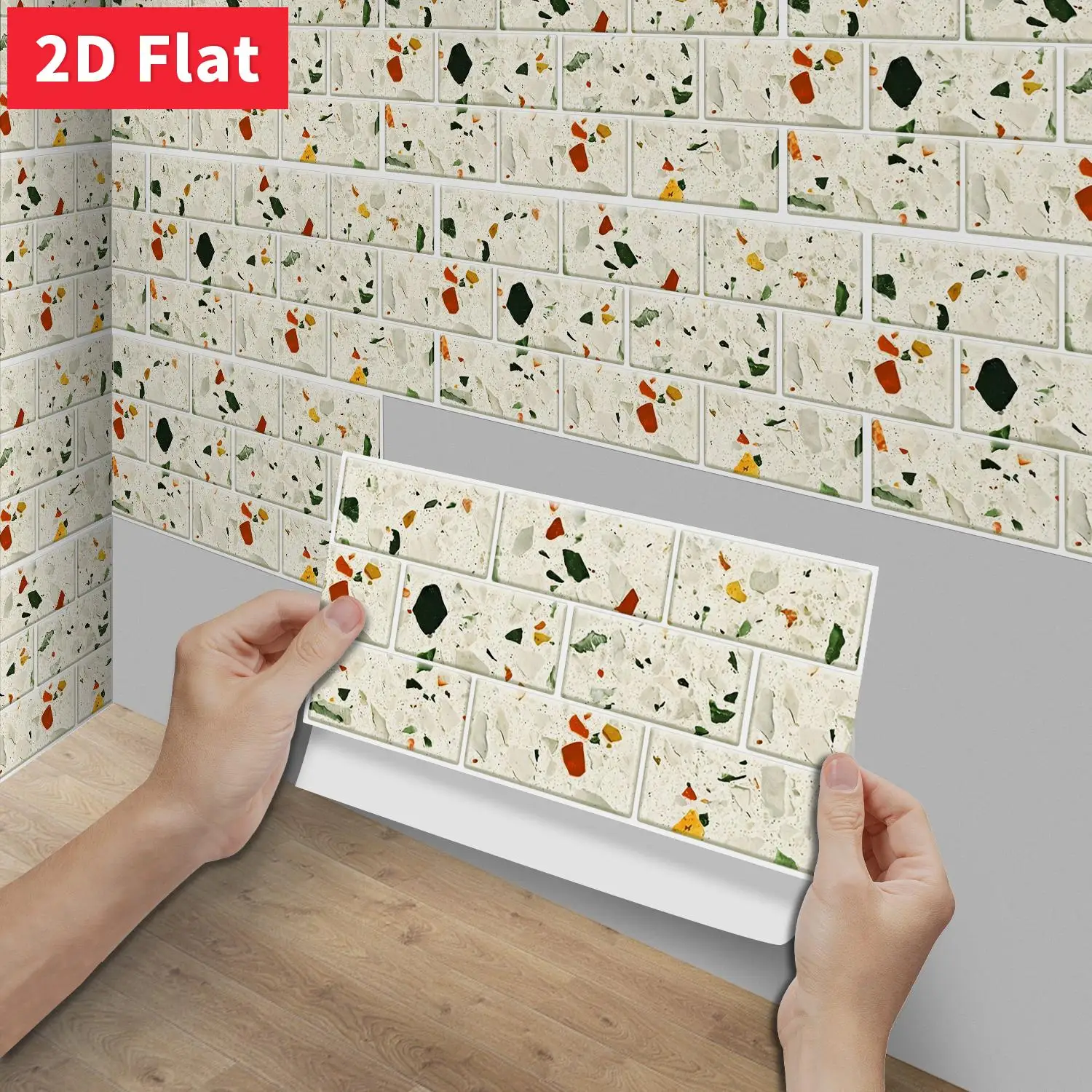 Colorful Terrazzo Peel and Stick Wall Tiles, HD Texture Self Adhesive Waterproof Nordic Home Decor 11.81