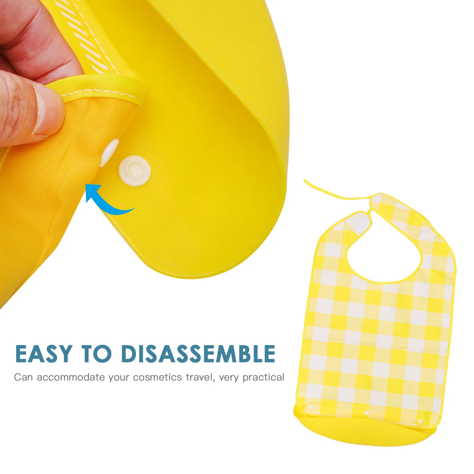 

Adult Large Waterproof Eating Bib Detachable Crumb Catcher Checked Pattern Adjustable Back Washable Reusable Bib for Elderly