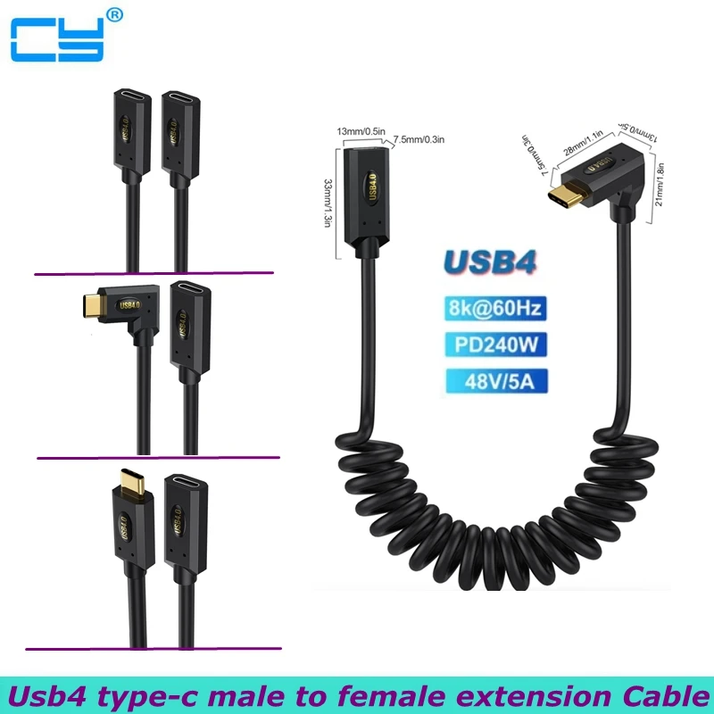 

1.2m Spring Telescopic USB 4.0 Type-C male to female Extension Wire 8K60HZ Lightning Multifunctional 240W 5A 40V Fast Charging