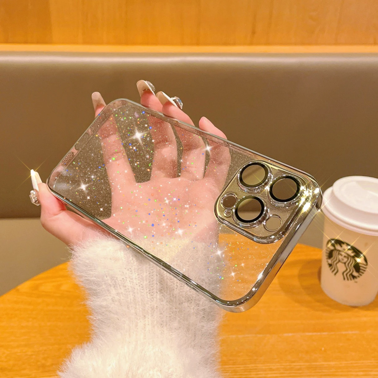 Electroplated Star Glitter with Lens Protection for iPhone 15Pro Max 14Plus 13 12 11 Pro max Cell Phone Case