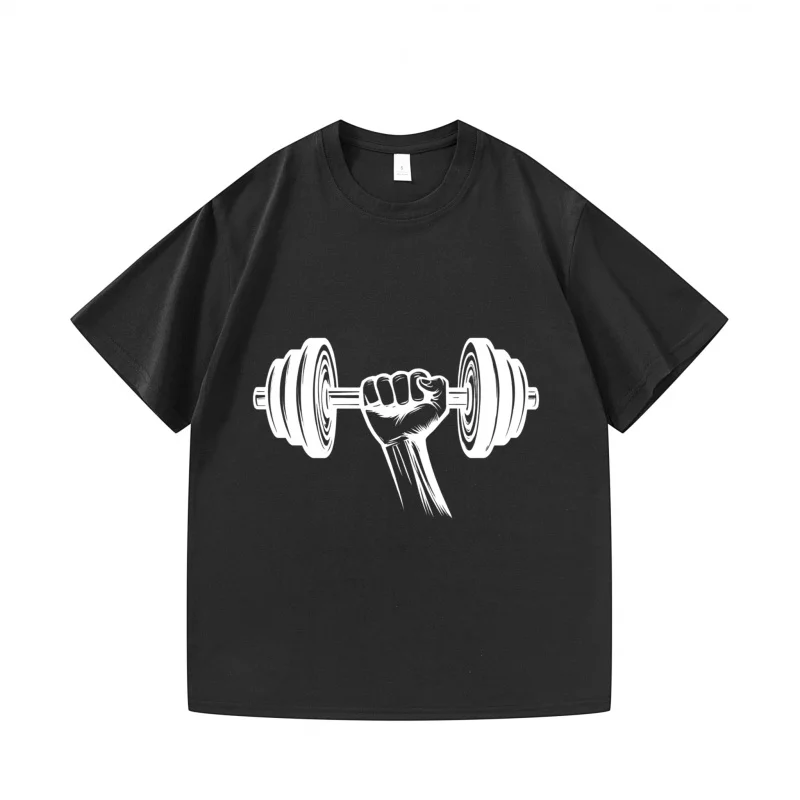 

Men's T-shirt Black Dumbbell Fitness Printed Casual Gym Workout Sports Wear