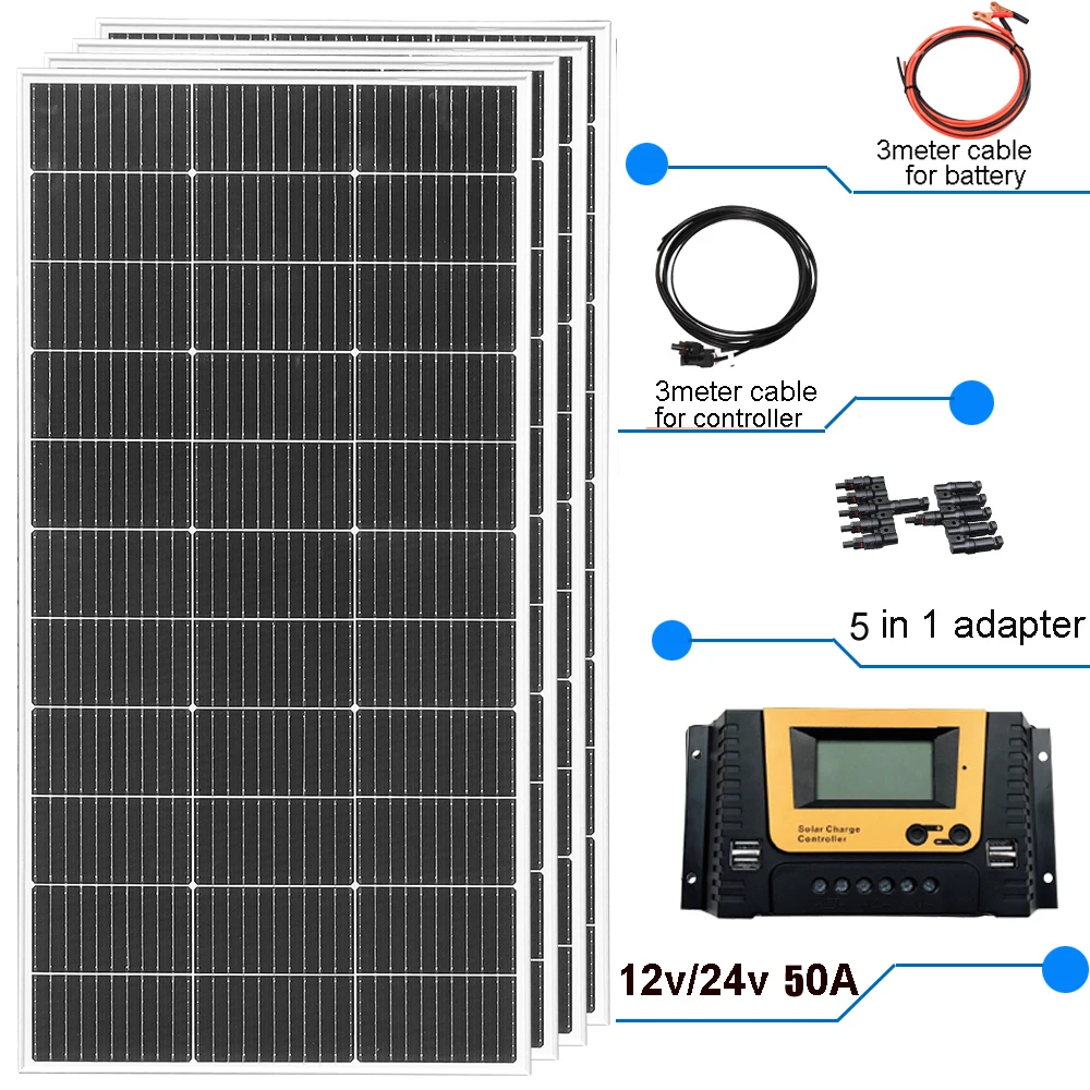 Stijf zonnepaneel 1200W / 600W /480W/ 360W / 240W / 120W Zonnepanelen oplader batterij Oplaadmodule Cel Voor Auto Boot Thuis RV