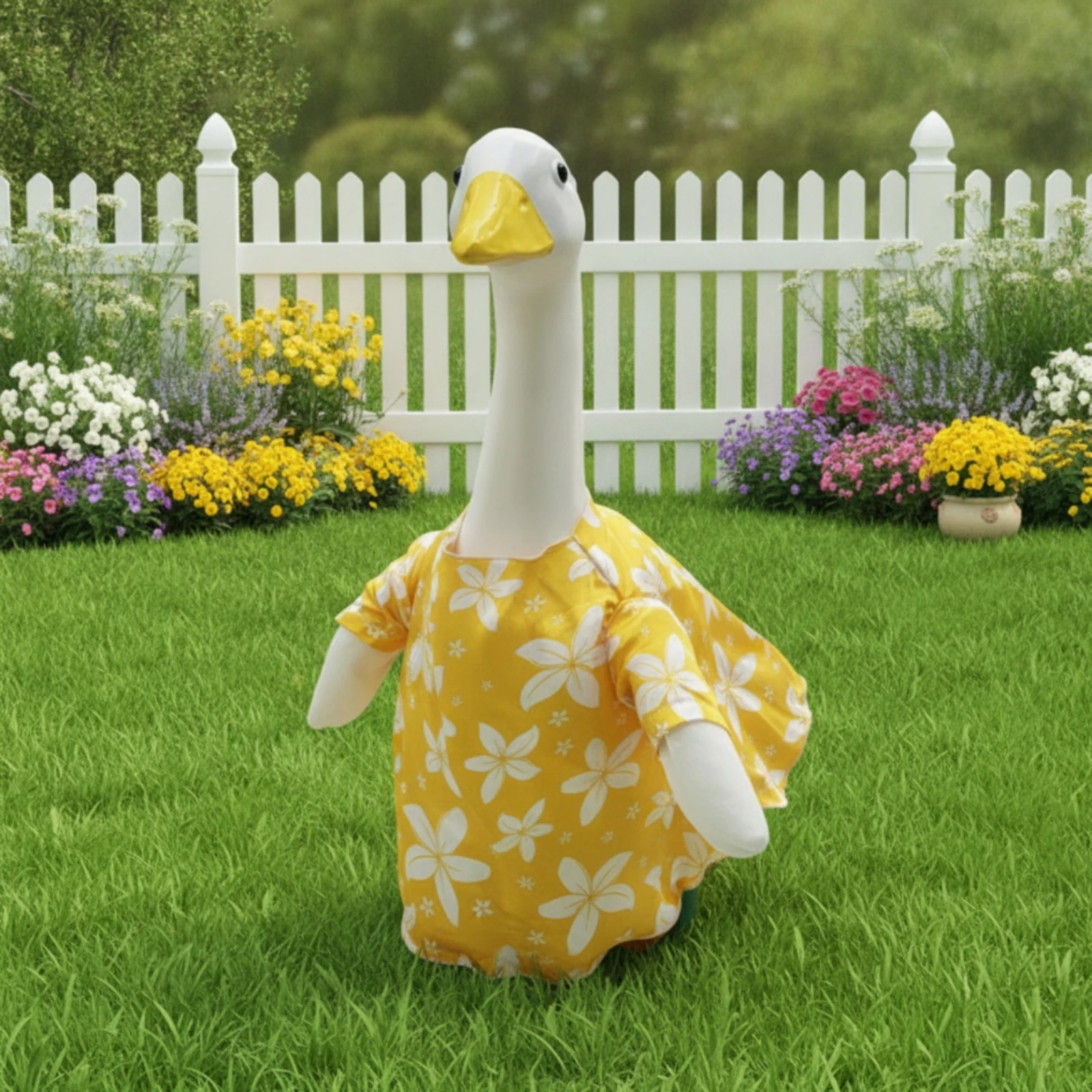 Goose Statue Outfit Decorative Lawn Goose Clothes Decor Printed Pastoral for Homeowners, Garden, Porch