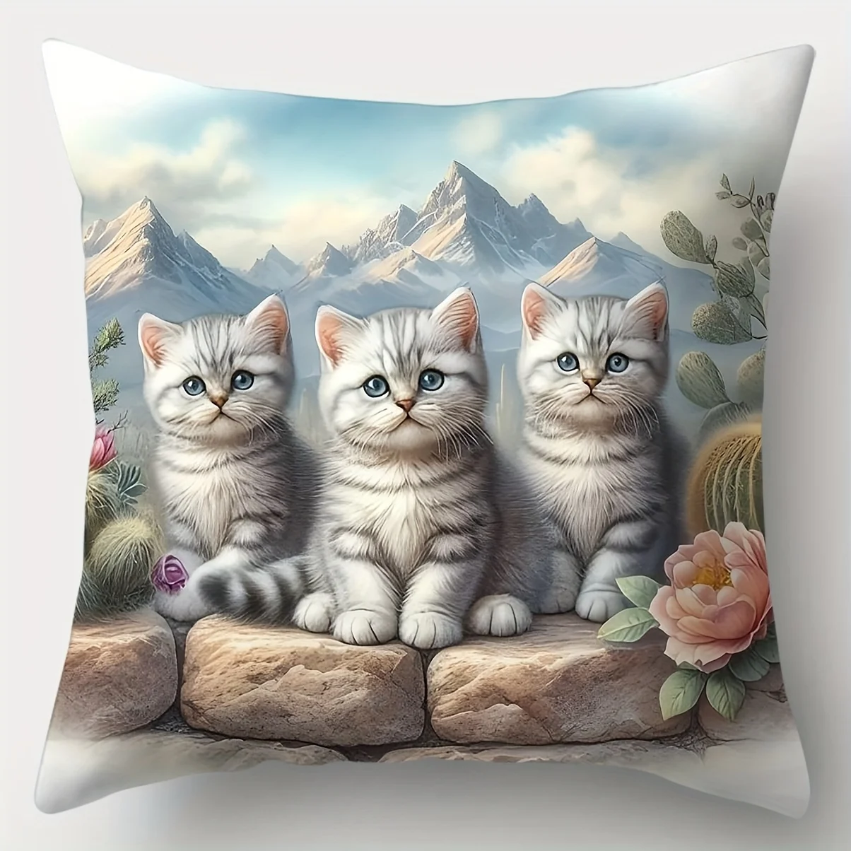 4Pcs Cute Kitten Pillow Covers 45x45cm Double-sided Printed Cushion Cases Cat Animal Home Decor Throw Pillows No Insert