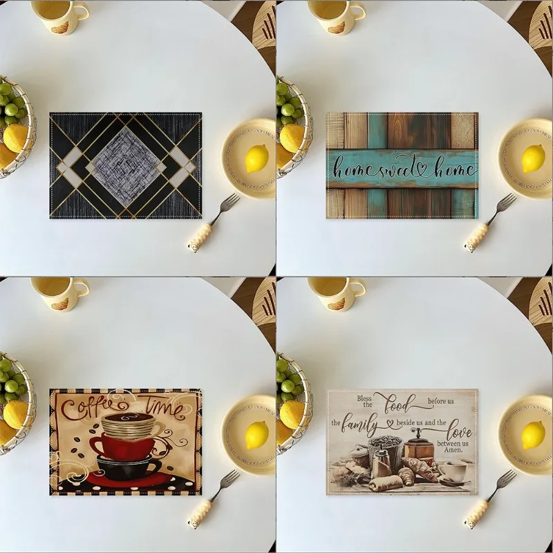 Geometric Pattern Wood-Grain Marble Texture Placemat, Heat-Proof & Anti-Scald, Decorative Dining Table Mat