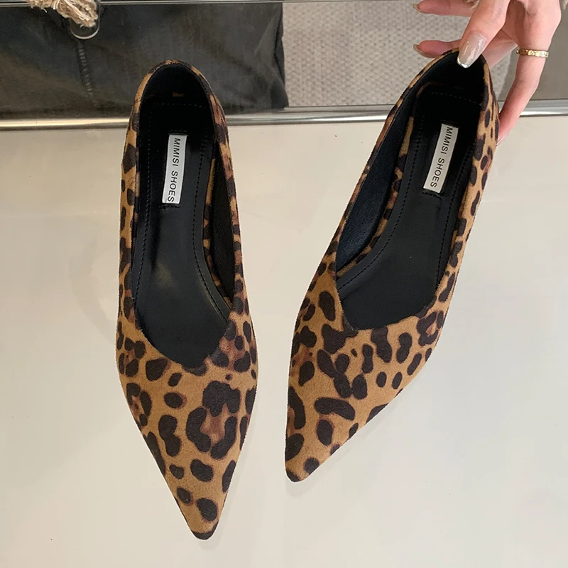 Office Footwear Leopard Print Women Pumps Heeled Shoes Fashion Pointed Toe Ladies Low Heel Shoes Career Female Slides Sandals