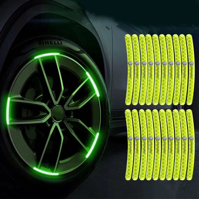 5/20Pcs Car Logo Wheel Hub Reflective Strip Sticker For Volkswagen VW Golf Polo Passat Tiguan Rline GTI Auto Accessories Styling