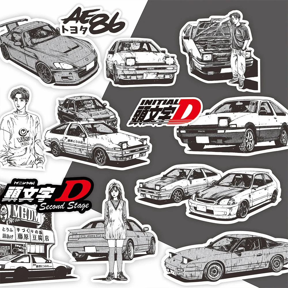 10/30/75pcs Black White Anime Initial D Stickers Cool Manga Graffiti Sticker Decoration Notebook Laptop Phone Decal for Kids Toy