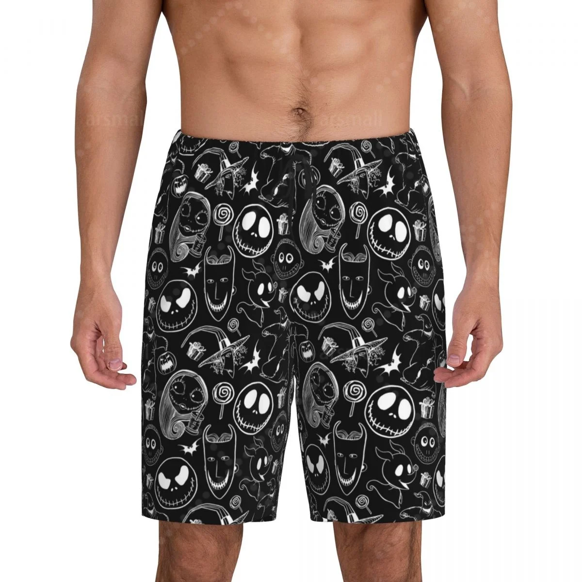 

Halloween Terror Men's Cool Flat Horn Shorts Street Stretch Shorts Beach Shorts Daily Wear Underwear Sleepwear