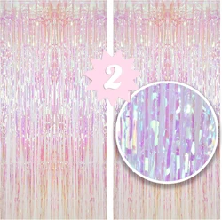 2-meter transparent iridescent pink rain curtain background wall decoration, birthday wedding party background decoration