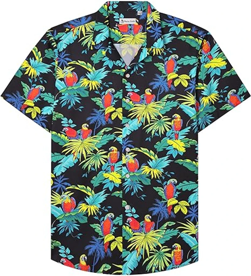 Vintage 3D Graphic Shirts Men Hawaiian Tropical Birds Nature Wildlife Button Blouse Fashion Street Hip Hop Lapel Beach Shirt