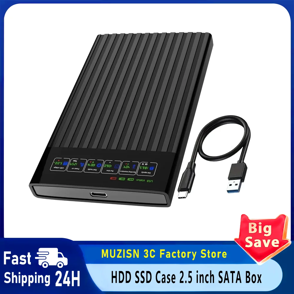HDD SSD Case 2.5 Inch SATA to USB3.1 HDD Enclosure 6Gbps Max External SATA HDD Enclosure Hard Drive Box Adapter for PC