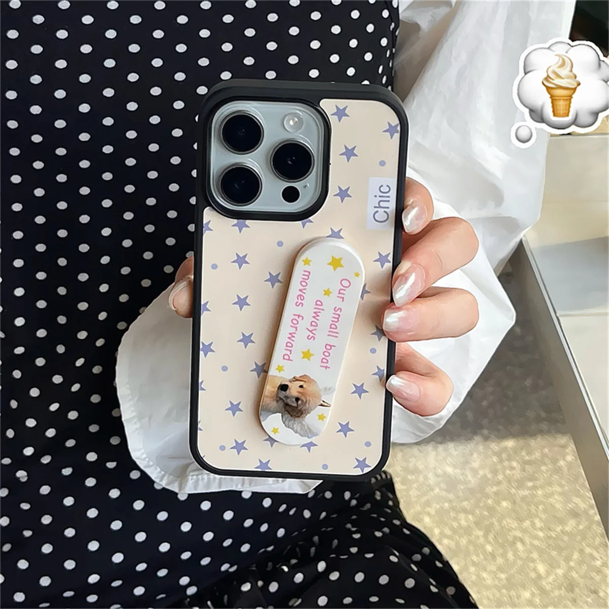 

Korean Cute Star Phone Case For iPhone 16 Pro 13 14 15 Pro Max Back Cover with Dog Stand Holder Hard Cases for Girls