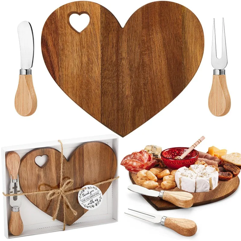 Acacia Wood Heart Cheese Plate Wooden Cutting Board, Fruit Bread Tray Hotel Restaurant Tea Cake Plate