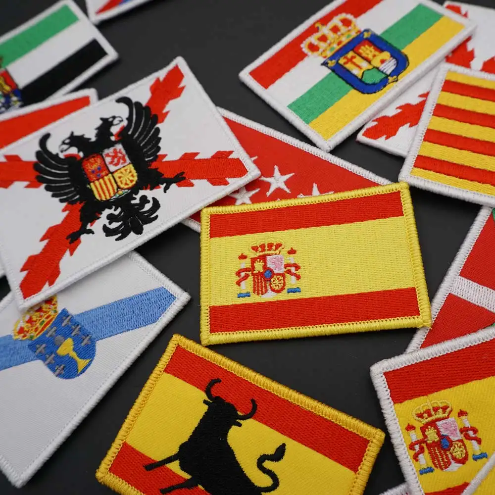 Spain Flag Embroidery Patches Andalucía Sevilla Military Badge with Hook&Loop Backing for Clothes Hat Accessories