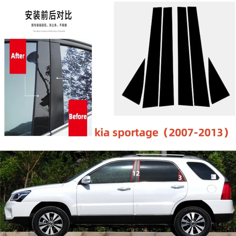 

For Kia Sportage 2007-2013 2008 2009 2010 6pcs Window Trim Covers Center Film Column B C Pillar Posts Sticker Car Accessories