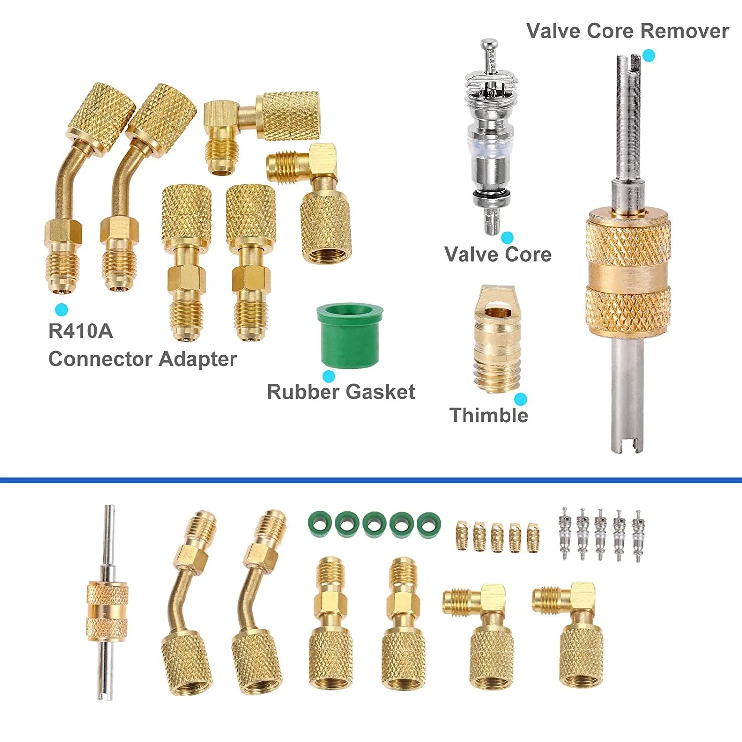 R410A 45&90 Degree Charging Vacuum Port Adapters Kit,Straight Swivel Adapter,5/16 Female to 1/4 Male Flare for Mini Split System