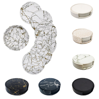 Drink Coasters Set of 6 Leather Coasters Durable and Non Slip Coaster Round Heat-resistant Tea Pad Home Table Decor 6PCS